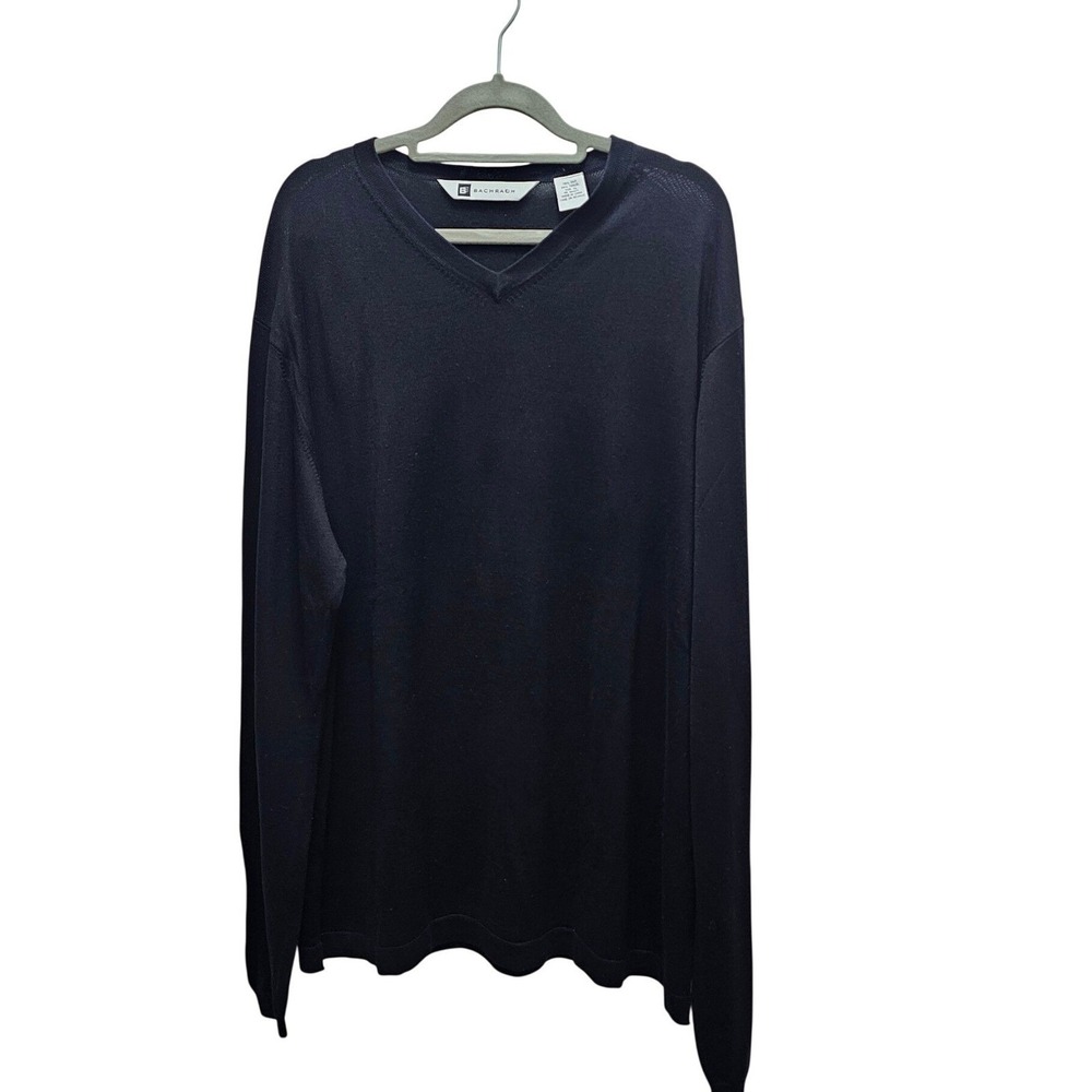 Bachrach‎ Mens V Neck Sweater Black Silk Blend Size XL